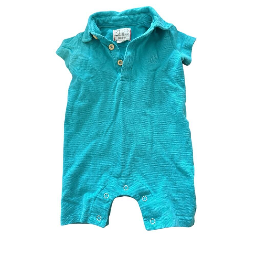 Me and Henry Baby Drift Pale Blue Pique Polo Romper Size 12-18M